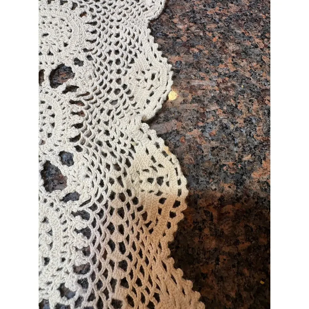 Vintage Handmade Crochet Rectangle Doily Cream 17